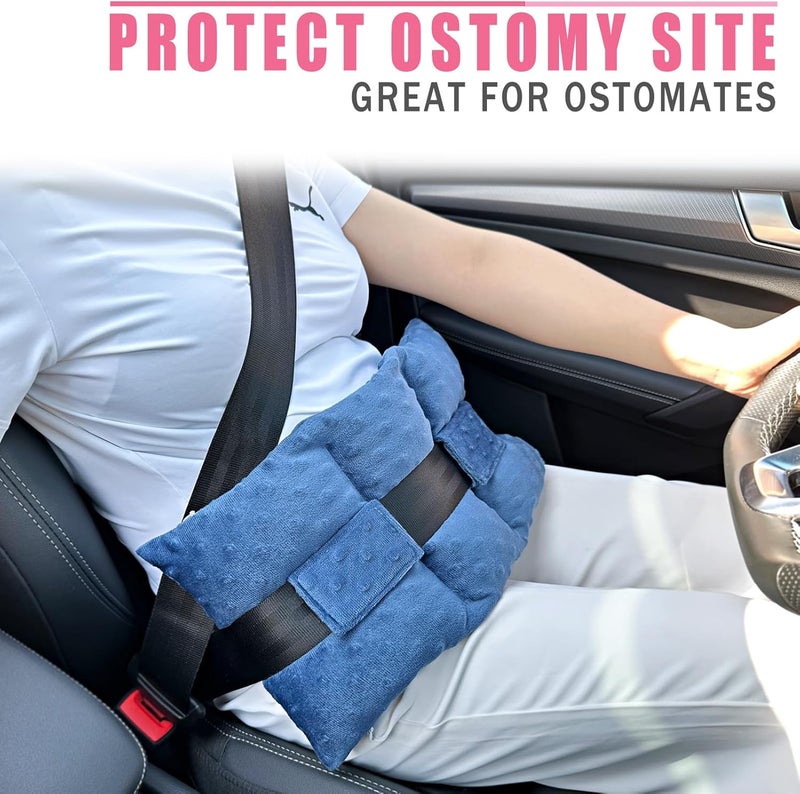 BNRendles Ostomy Seatbelt Pillow, Ostomy Driving Protector, Stoma Shiled Ileostomy Urostomy Riding Guard, No Squeezing, Ostomate Must Have Supplies, Minky Dot Denim Blue - Image 3